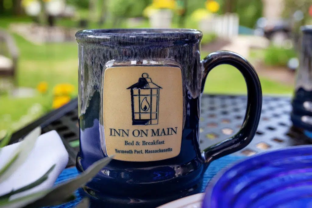 Inn on main pottery mug in blue